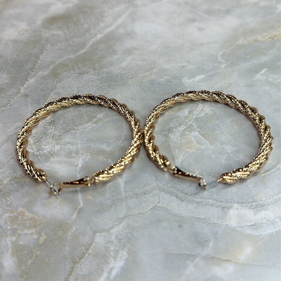 Gold Twisted Hoop Earrings - Picture 4 of 5